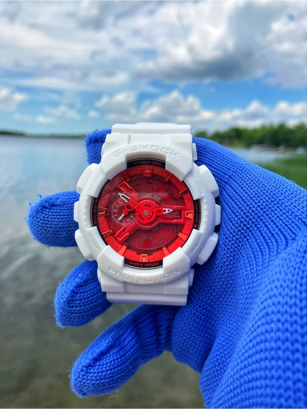 Custom G Shock White with red dial style colorway